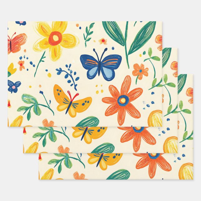 Crayon und Butterfly-Blume Geschenkpapier Set (Set)