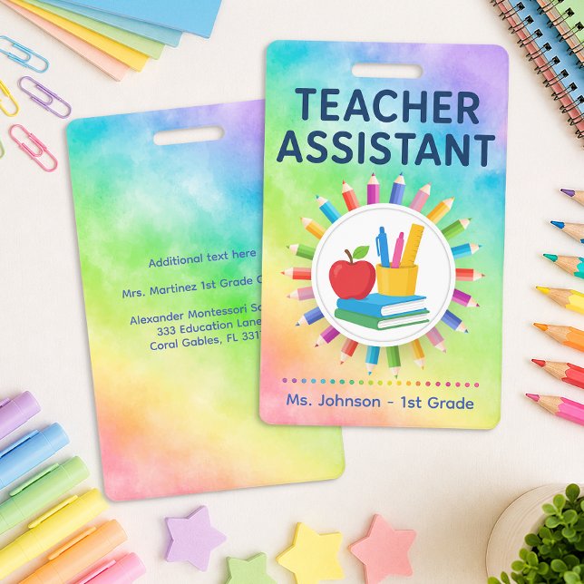 Crayons Arc-en-Ciel Badge Personnalisé Assistant d (Teacher Assistant Badge)