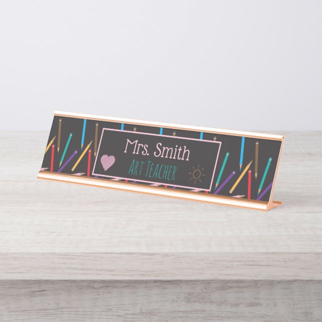 Crayons de couleurs Enseignant d'art Plaque de nom (Devant)