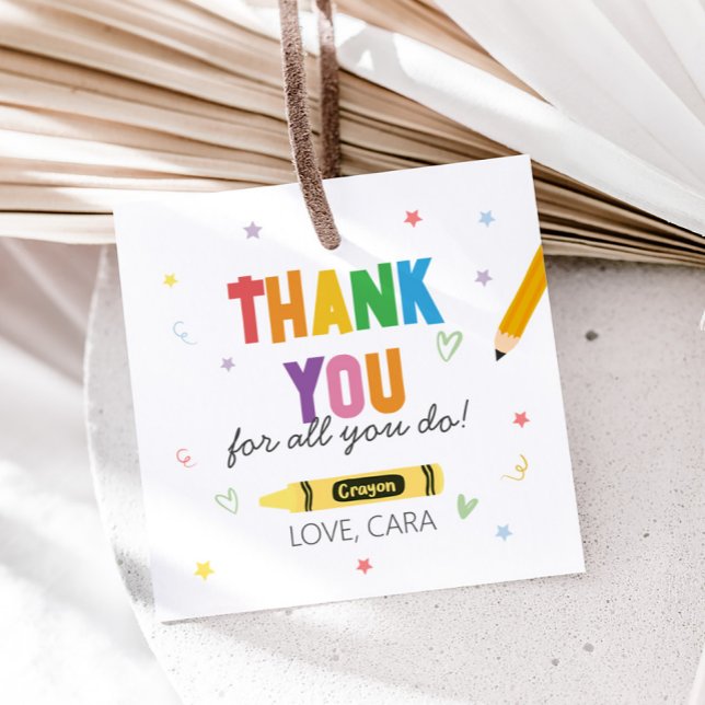 Crayons Lehrer Wertschätzung Danke Platz Geschenkanhänger (Teacher Appreciation Thank You Square Favor Tags)