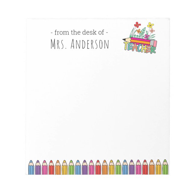 Crayons mignons Bloc-notes du nom de l'enseignant (Devant)