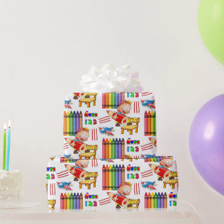 Crayons Numbers Wrapping Paper Geschenkpapier