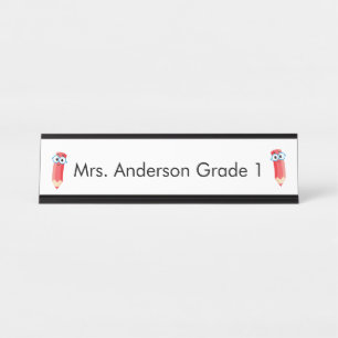 Crayons Rouges Mignons Plaque de Bureau Personnali