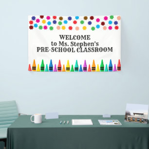 Crayons & Stars Farbenfroh Willkommen im Lehrer Banner