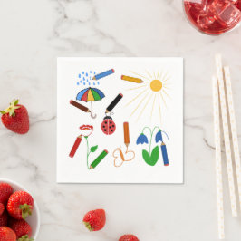 Crayons Zeichnete eine farbenfrohe Welt Serviette