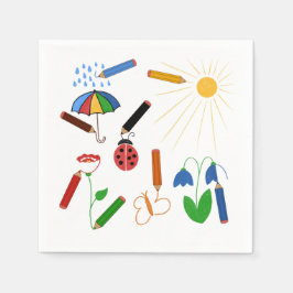 Crayons Zeichnete eine farbenfrohe Welt Serviette