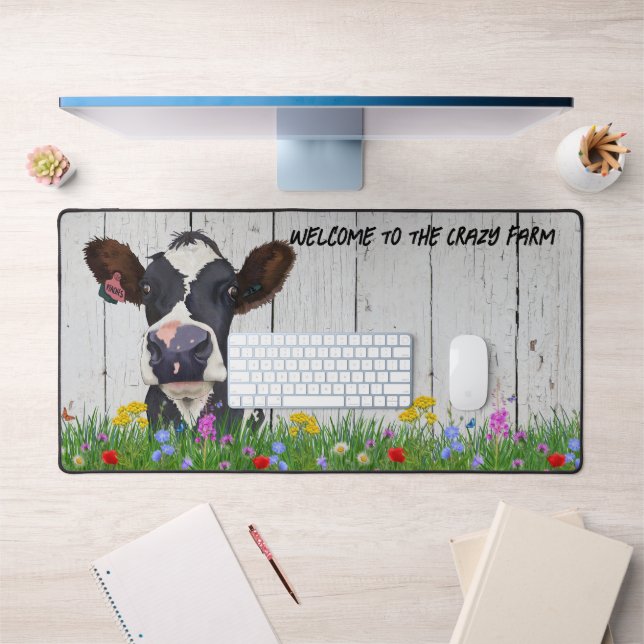 Crazy À propos de la ferme Mat - Cute Holstein Cow (Bureau 1)