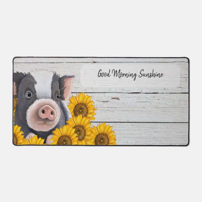 Crazy About Farm Desk Mat - Pig in Sonnenblumen Schreibtischunterlage (Vorderseite)