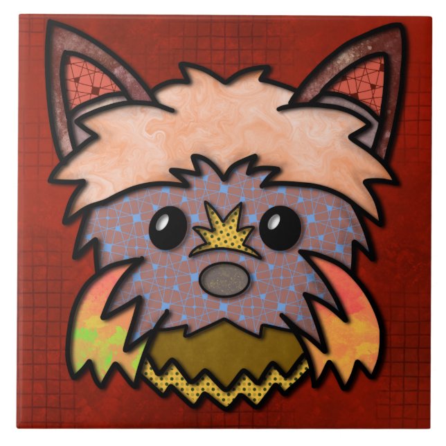 Crazy abstrakte Muster Hund Gesicht Keramik Tile Fliese (Vorderseite)