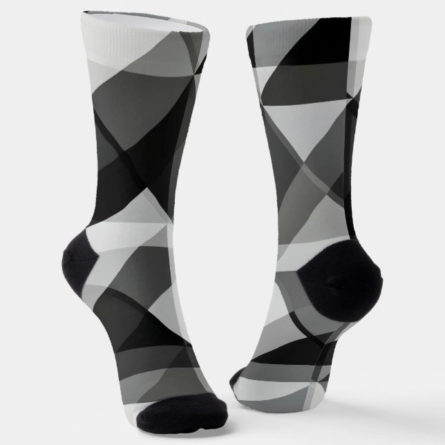Crazy Abstrakte Raute Socken in Schwarz und Grau (Gewinkelt)