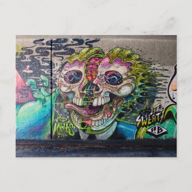 Crazy Art Horror Skull Graffiti Postkarte (Vorderseite)