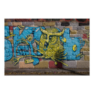 Crazy Art von Fantasie Horned Owl Graffiti Poster