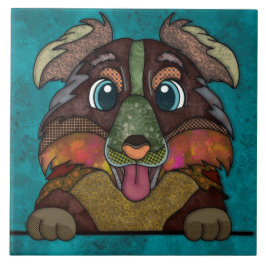 Crazy Australian Shepherd hässliches Hundegesicht Fliese