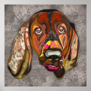 Crazy Basset Hound Hund handgemalt Poster