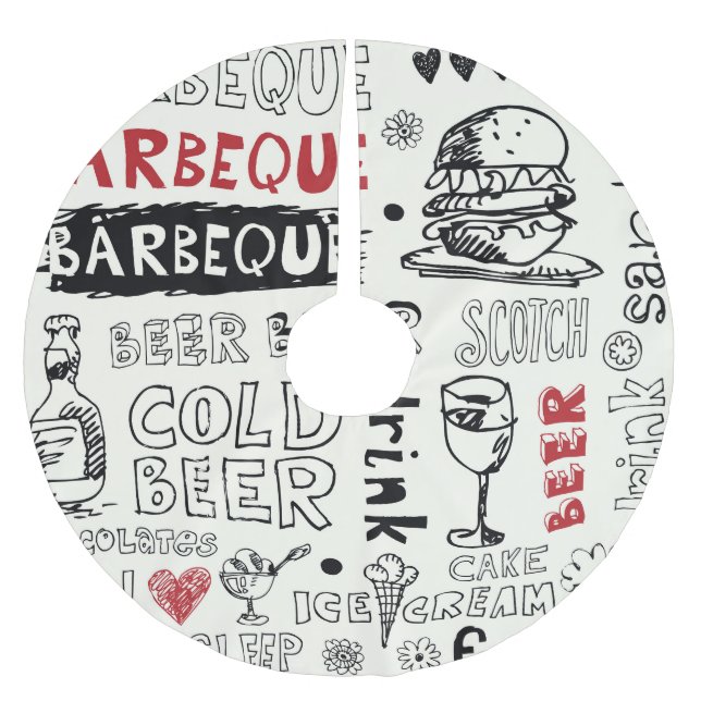 Crazy BBQ: Whimsical Doodle Kunst Polyester Weihnachtsbaumdecke (Vorderseite)