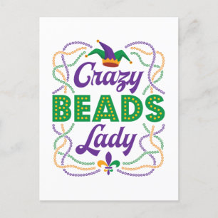 Crazy Beads Lady Mardi Gras Bead Lover Postkarte