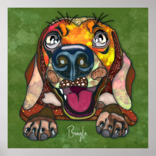 Crazy Beagle Hund handgemalt Poster