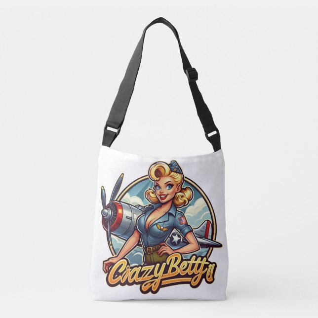 Crazy Betty Pilot Girl aus ww2 pinup Tragetaschen Mit Langen Trägern (Vorderseite)
