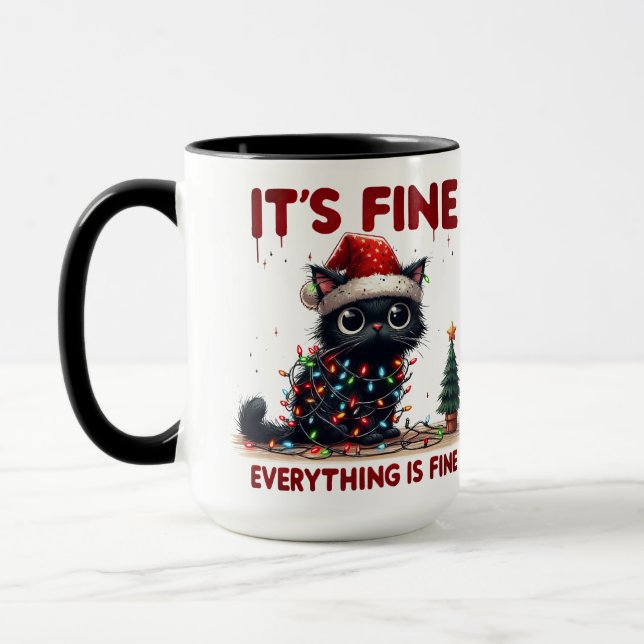 Crazy Black Cat in Christmas Lights Tasse (Links)