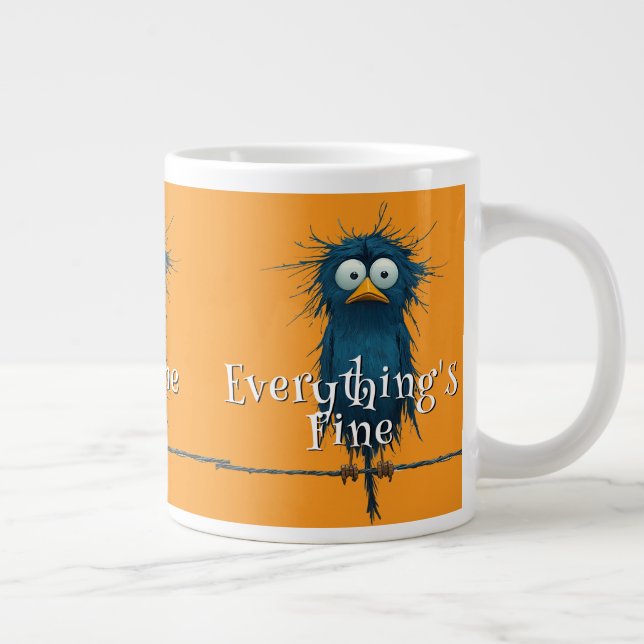 Crazy, Blue Stressed-Out Bird "Mir geht's gut. Es  Jumbo-Tasse (Rechts)