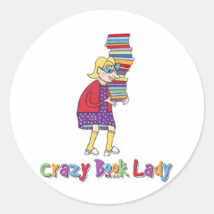 Crazy Book Lady Runder Aufkleber