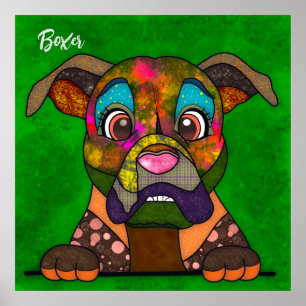Crazy Boxer Hund gesichtshandgemalt Poster
