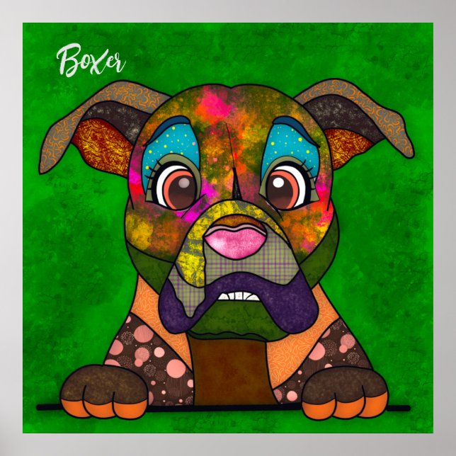 Crazy Boxer Hund gesichtshandgemalt Poster (Vorne)