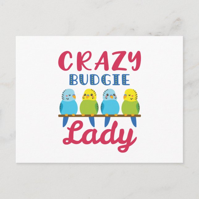 Crazy Budgie Lady Niedlich Funny Parakeet Eigentüm Postkarte (Vorderseite)