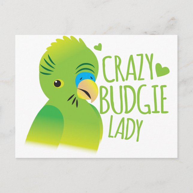 Crazy Budgie Lady Postkarte (Vorderseite)