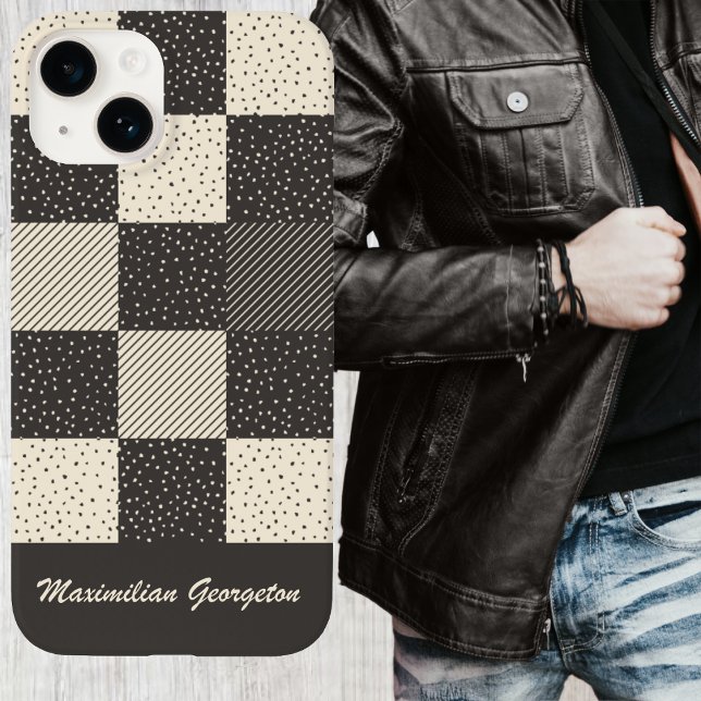 Crazy Buffalo Karo in Creme und Kohle Case-Mate iPhone 14 Hülle (Crazy Buffalo Check in Cream and Charcoal Case-Mate iPhone Case by Leapfroglisics Shop)