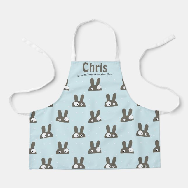 Crazy bunnies 🐰 blau 2 x benutzerdefinierte Text- Schürze (Vorderseite)
