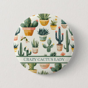"Crazy cactus lady! Text über ein Kakteen-Design Button