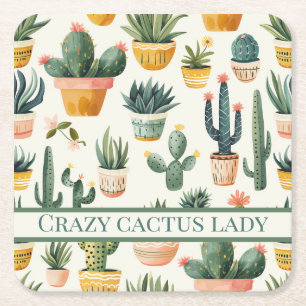 "Crazy cactus lady! Text über ein Kakteen-Design Rechteckiger Pappuntersetzer