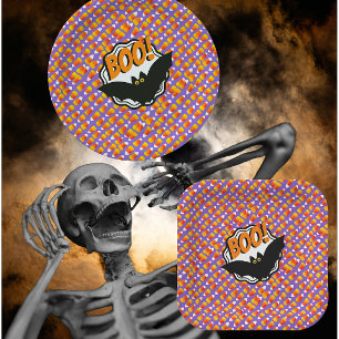 Crazy Candy Corn Black Bat Boo! Halloween Pappteller