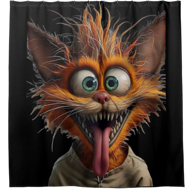 Crazy Cartoon Cat Duschvorhang (Vorderseite)
