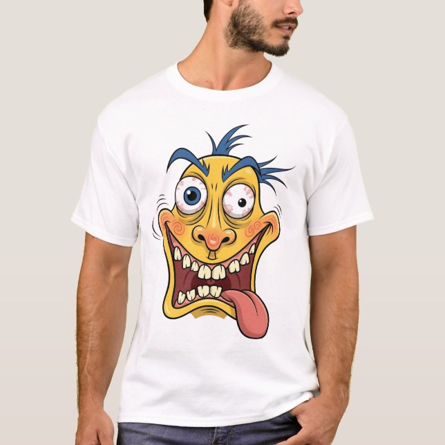 Crazy Cartoon Face T - Shirt - Funny Colorful Cari (Vorderseite)