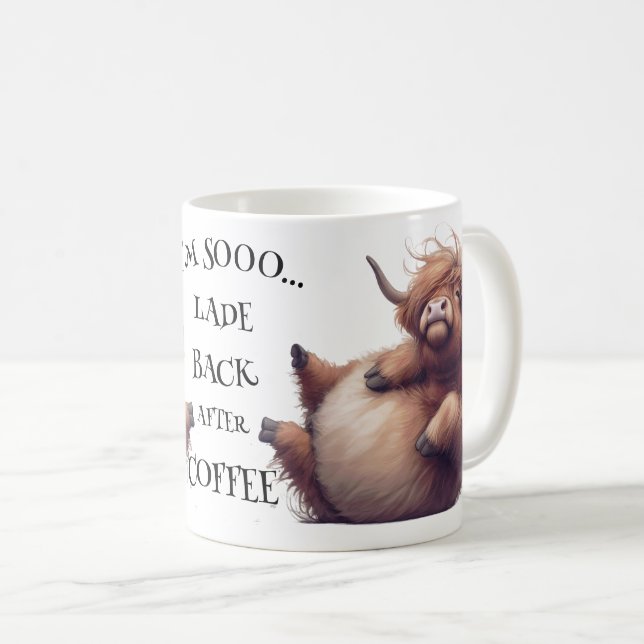 Crazy Cartoon Highland Cow Kaffeetasse (VorderseiteRechts)
