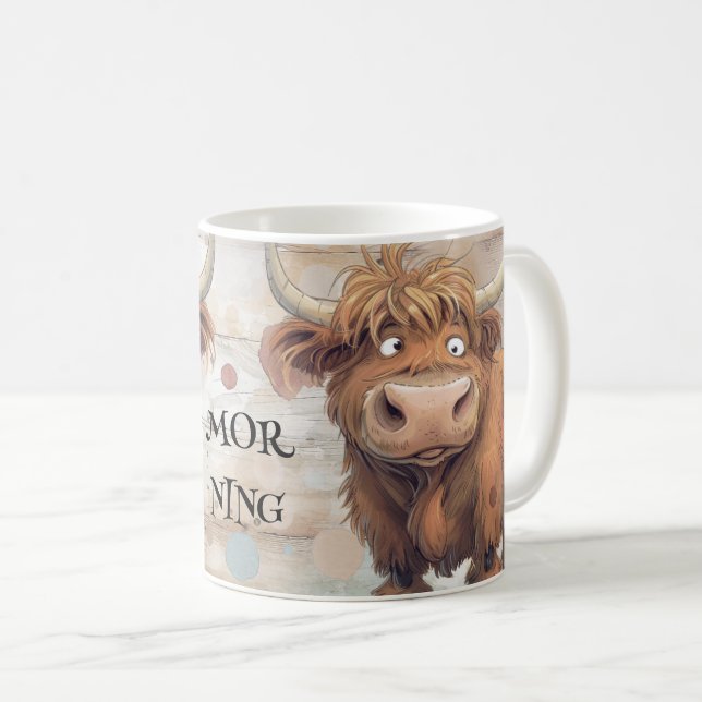 Crazy Cartoon Highland Cow Kaffeetasse (VorderseiteRechts)