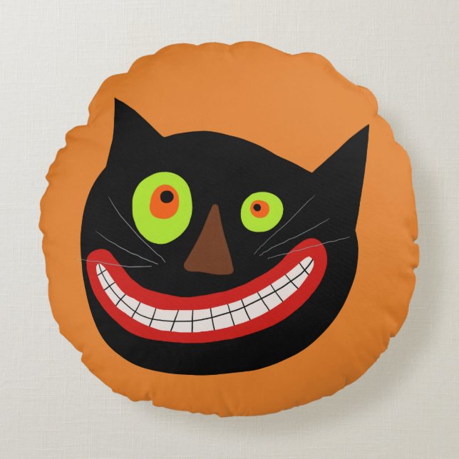 Crazy Cat Face | Halloween Rundes Kissen (Vorderseite)