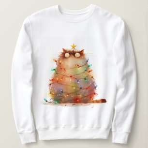 Crazy Cat In Christmas Lights Funny Cat Sweatshirt