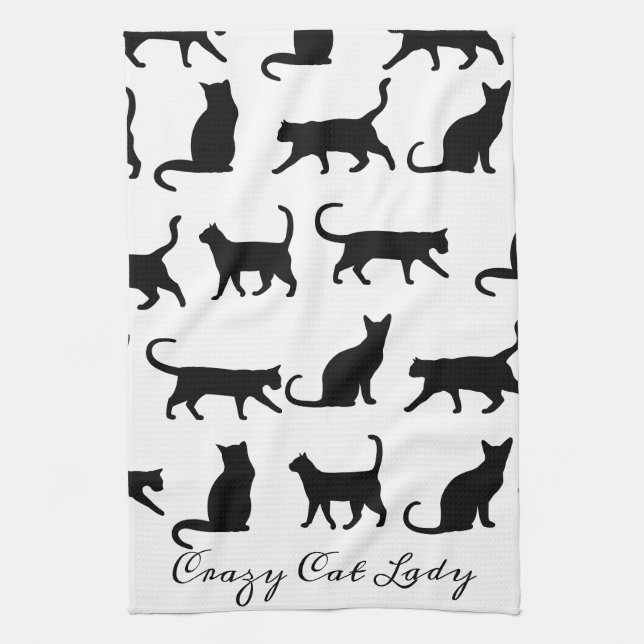 Crazy Cat Lady Black Cat Silhouetten Geschirrtuch (Vertikal)