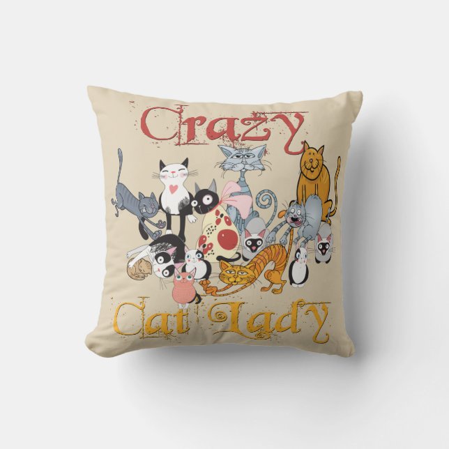 Crazy Cat Lady Cartoon Cats Kissen (Vorderseite)