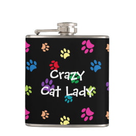 Crazy Cat Lady farbenfrohe Paw Prints Flachmann