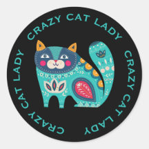 Crazy Cat Lady, farbenfrohe, stilisierte Katze