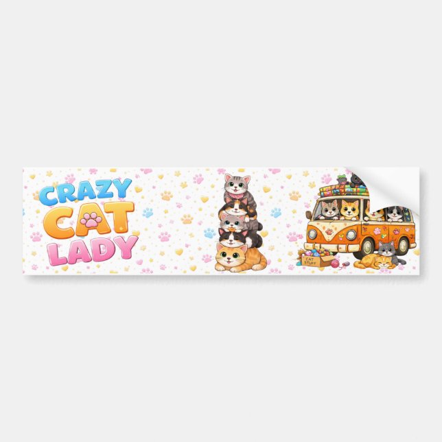Crazy Cat Lady Funny Bumper Sticker  (Devant)