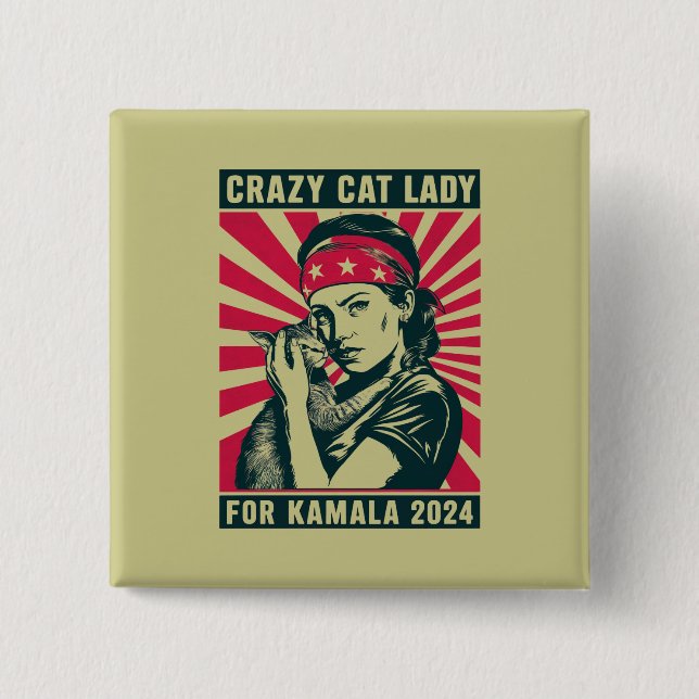 Crazy Cat Lady für Kamala 2024 Button (Vorderseite)