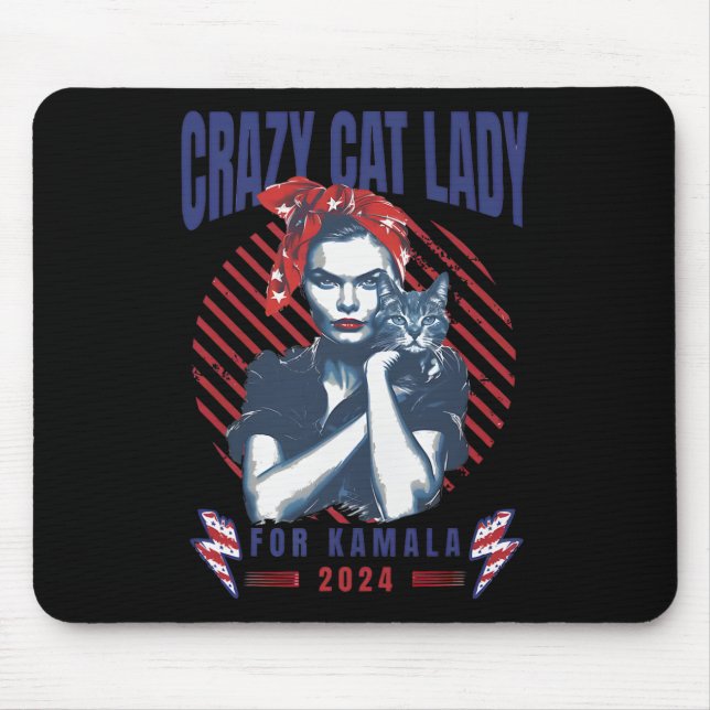 Crazy Cat Lady für Kamala 2024 Mousepad (Vorne)