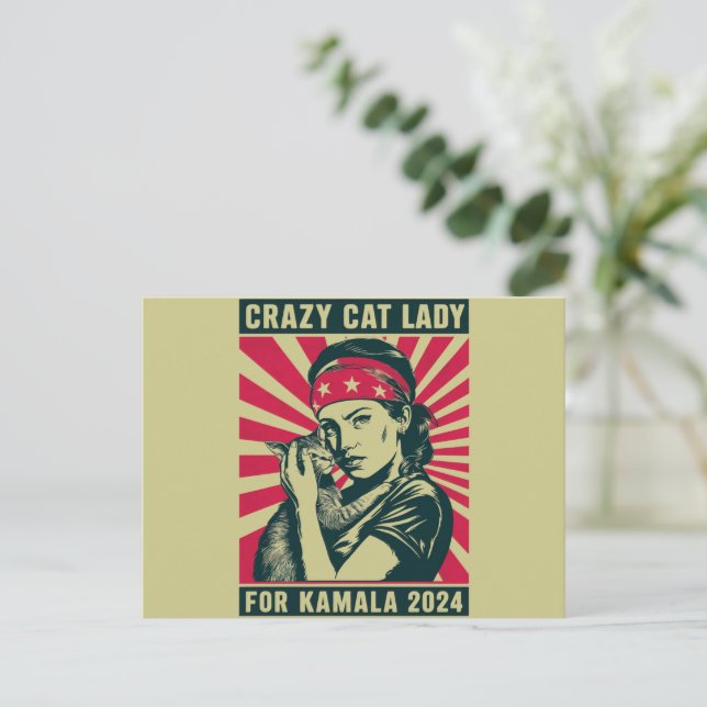 Crazy Cat Lady für Kamala 2024 Postkarte (Stehend Vorderseite)