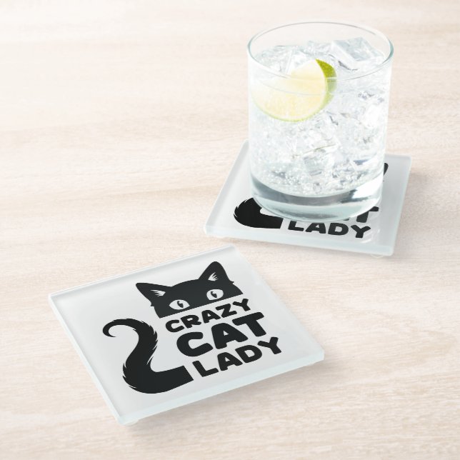 Crazy Cat Lady Glass Untersetzer (Schrägansicht)