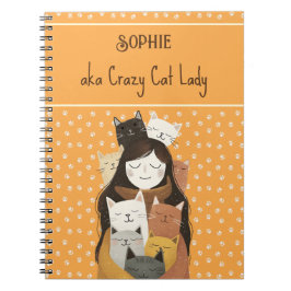 Crazy Cat Lady Illustration mit Name Funny Notizblock